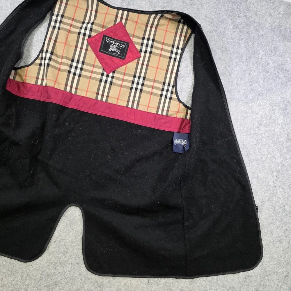 Vintage Burberrys Womens 12 Black Wool Nova Check Plaid Zip In Jacket Liner